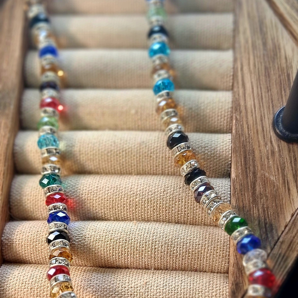 Multicolor Crystal Station Necklace - Women's Fashion Jewelry